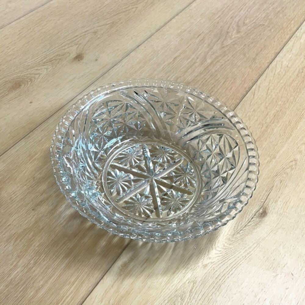 Vintage Glass Salad Bowl Stars & Bars Serving Ware Decor Large